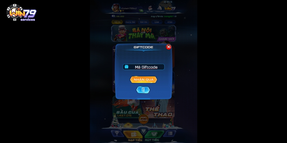 Dán Giftcode và nhấn nhận quà