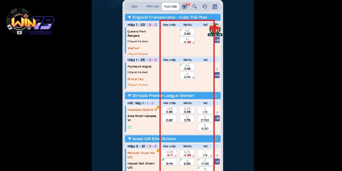 Nhiều loại kèo trên Thể thao Win79